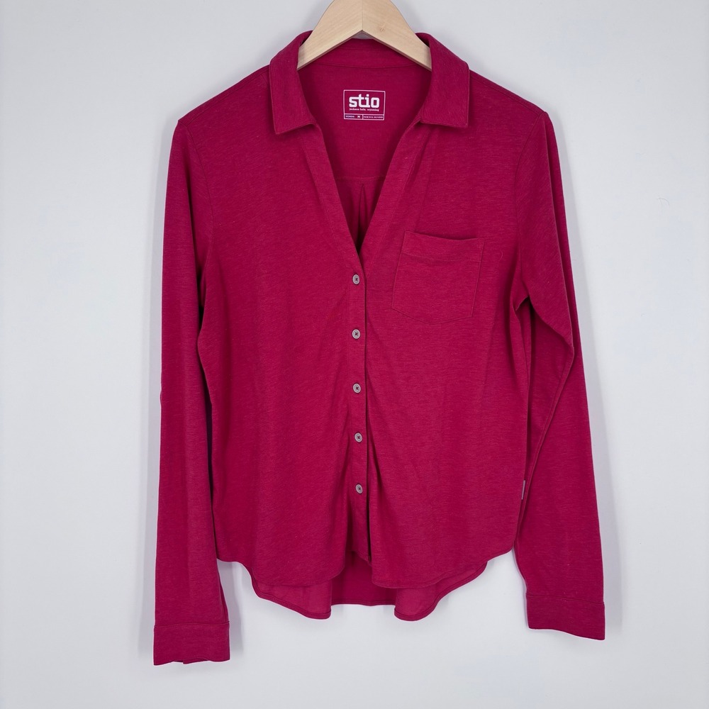 Stio Long Sleeve Shirt Womens M Red Button Up Jersey Outdoor Top Hiking Travel